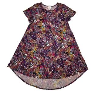 LuLaRoe Womens Dress Size 2XL Carly Purple Pink Aqua Paisley Floral 2X XXL